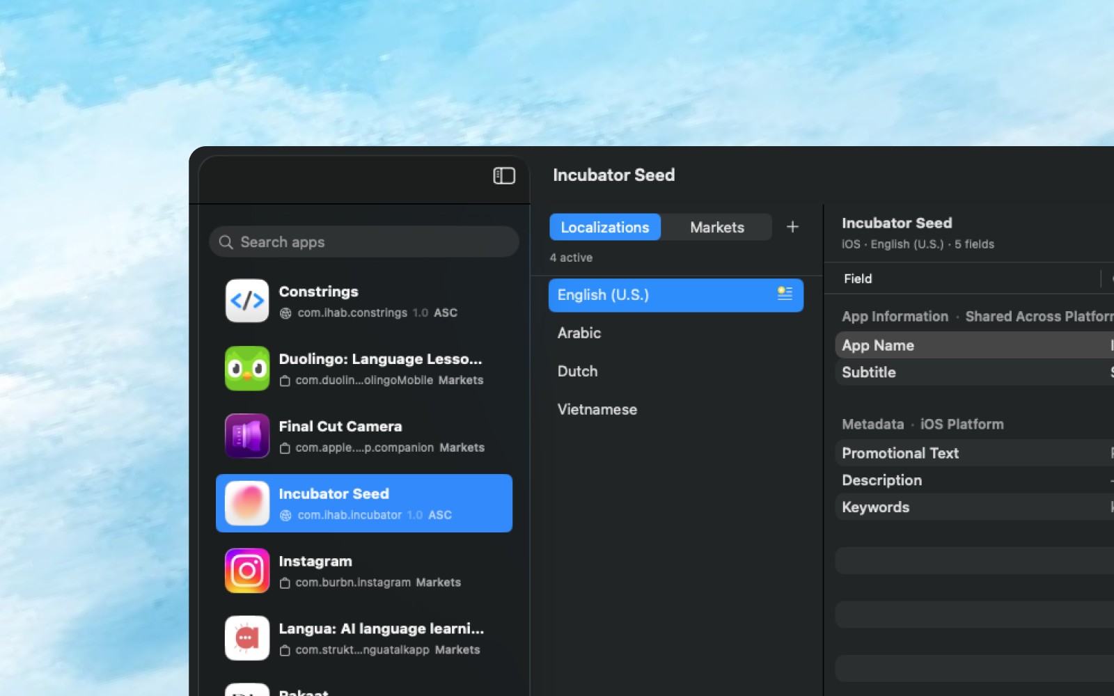Localization workspace
